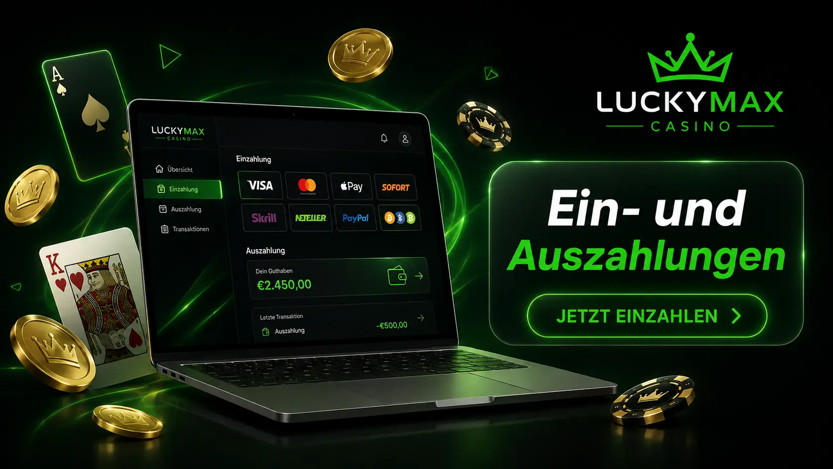 Einzahlungen und Auszahlungen bei LuckyMax